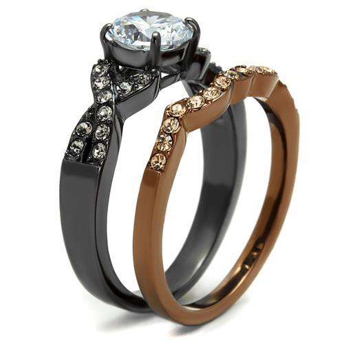 TK2958 - IP Light Black & IP Light coffee Stainless Steel Ring with AAA Grade CZ  in Clear