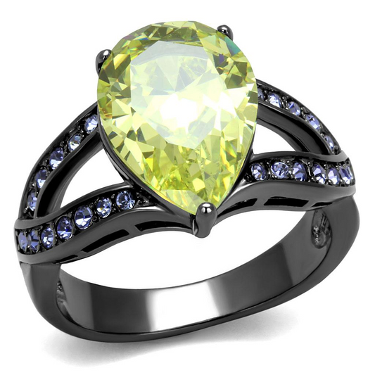 TK2997 - IP Light Black  (IP Gun) Stainless Steel Ring with AAA Grade CZ  in Apple Green color