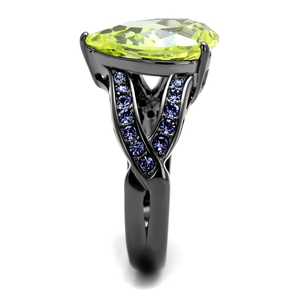 TK2997 - IP Light Black  (IP Gun) Stainless Steel Ring with AAA Grade CZ  in Apple Green color