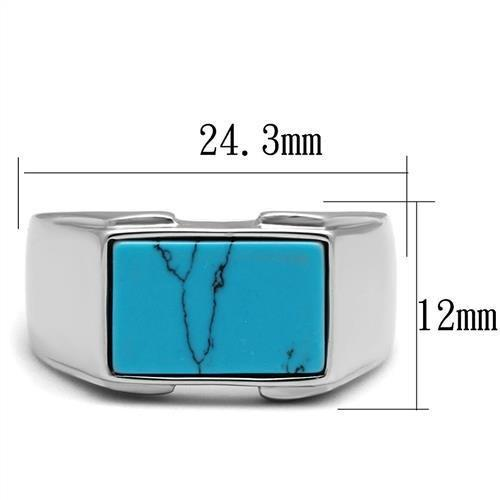 TK3000 - High polished (no plating) Stainless Steel Ring with Synthetic Imitation Amber  in Sea Blue