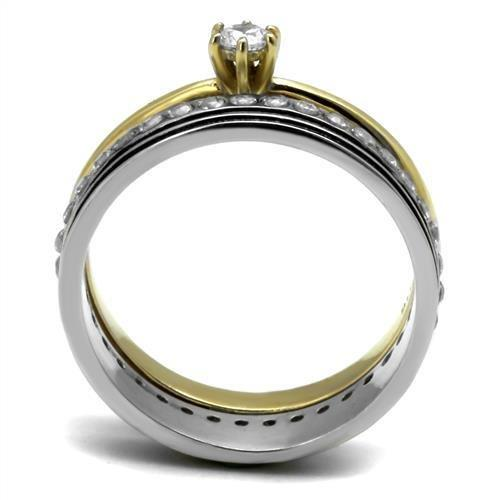 TK3108 - Two-Tone IP Gold (Ion Plating) Stainless Steel Ring with AAA Grade CZ  in Clear