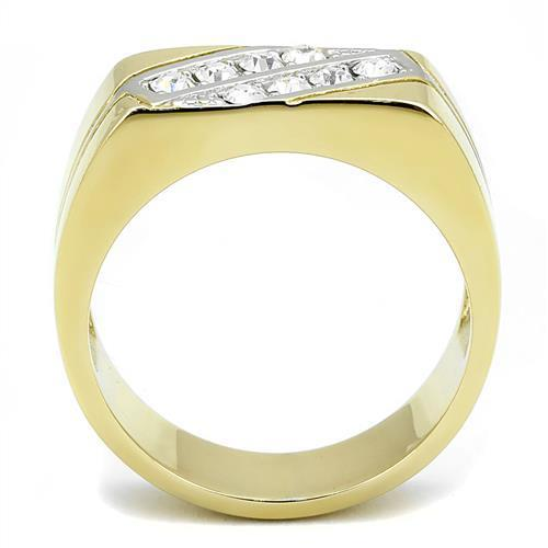 TK3186 - Two-Tone IP Gold (Ion Plating) Stainless Steel Ring with Top Grade Crystal  in Clear