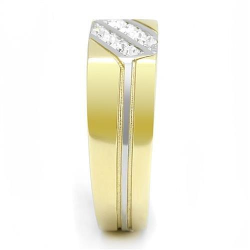 TK3186 - Two-Tone IP Gold (Ion Plating) Stainless Steel Ring with Top Grade Crystal  in Clear