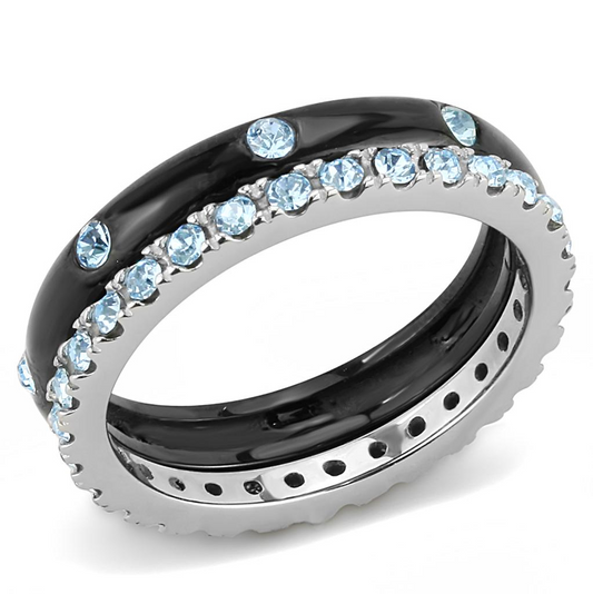 TK3233 - Two-Tone IP Black (Ion Plating) Stainless Steel Ring with Top Grade Crystal  in Sea Blue