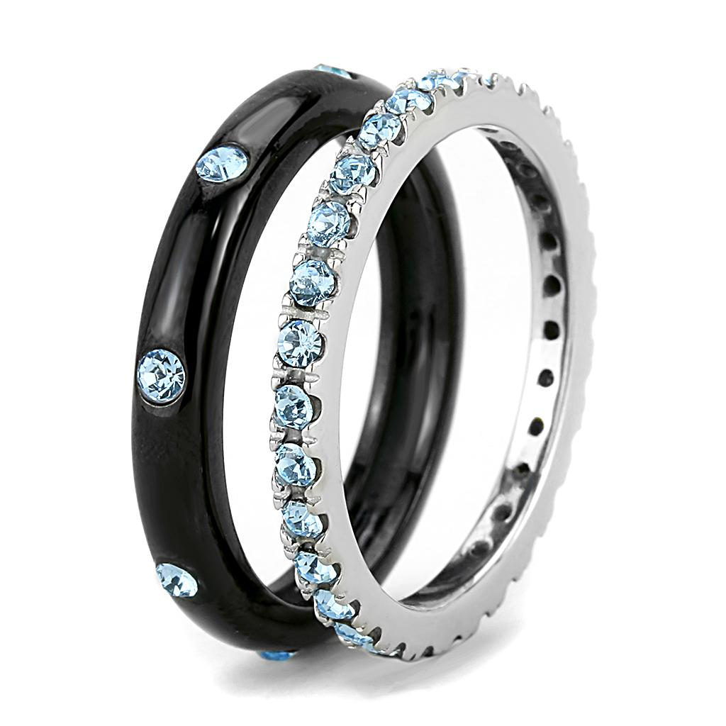 TK3233 - Two-Tone IP Black (Ion Plating) Stainless Steel Ring with Top Grade Crystal  in Sea Blue