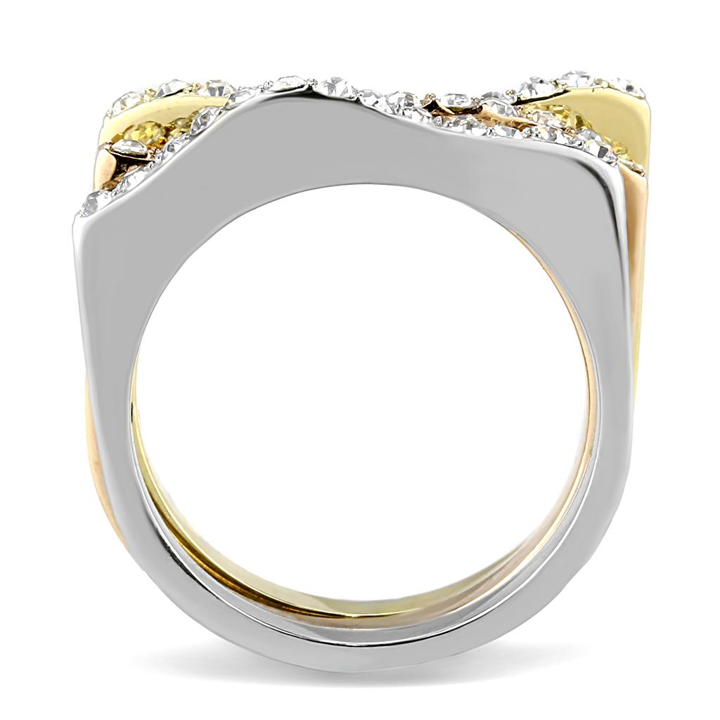 TK3234 - Three Tone (IP Gold & IP Rose Gold & High Polished) Stainless Steel Ring with Top Grade Crystal  in Clear