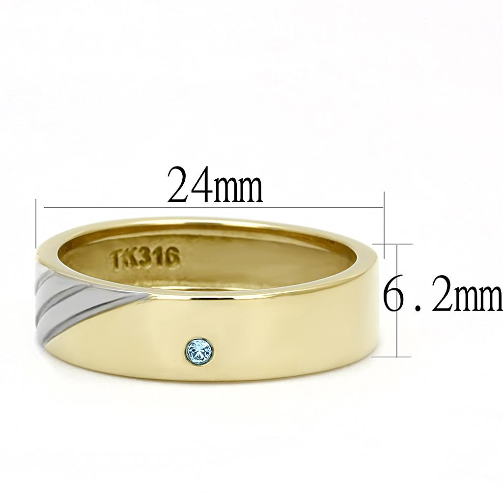 TK3267 - Two-Tone IP Gold (Ion Plating) Stainless Steel Ring with Top Grade Crystal  in Sea Blue