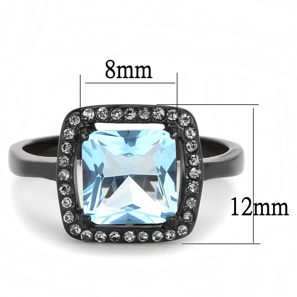 TK3447 - IP Black(Ion Plating) Stainless Steel Ring with Synthetic Synthetic Glass in Sea Blue