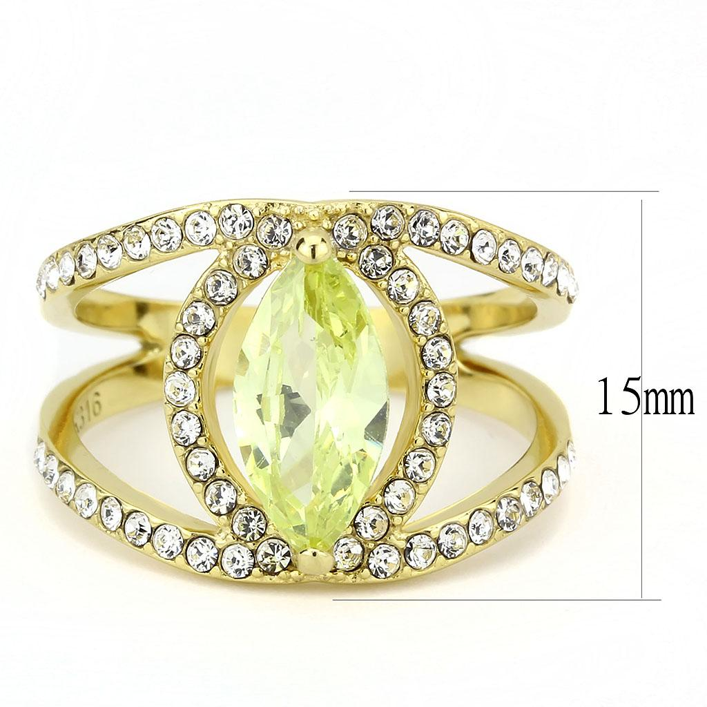 TK3578 - IP Gold(Ion Plating) Stainless Steel Ring with AAA Grade CZ  in Apple Green color