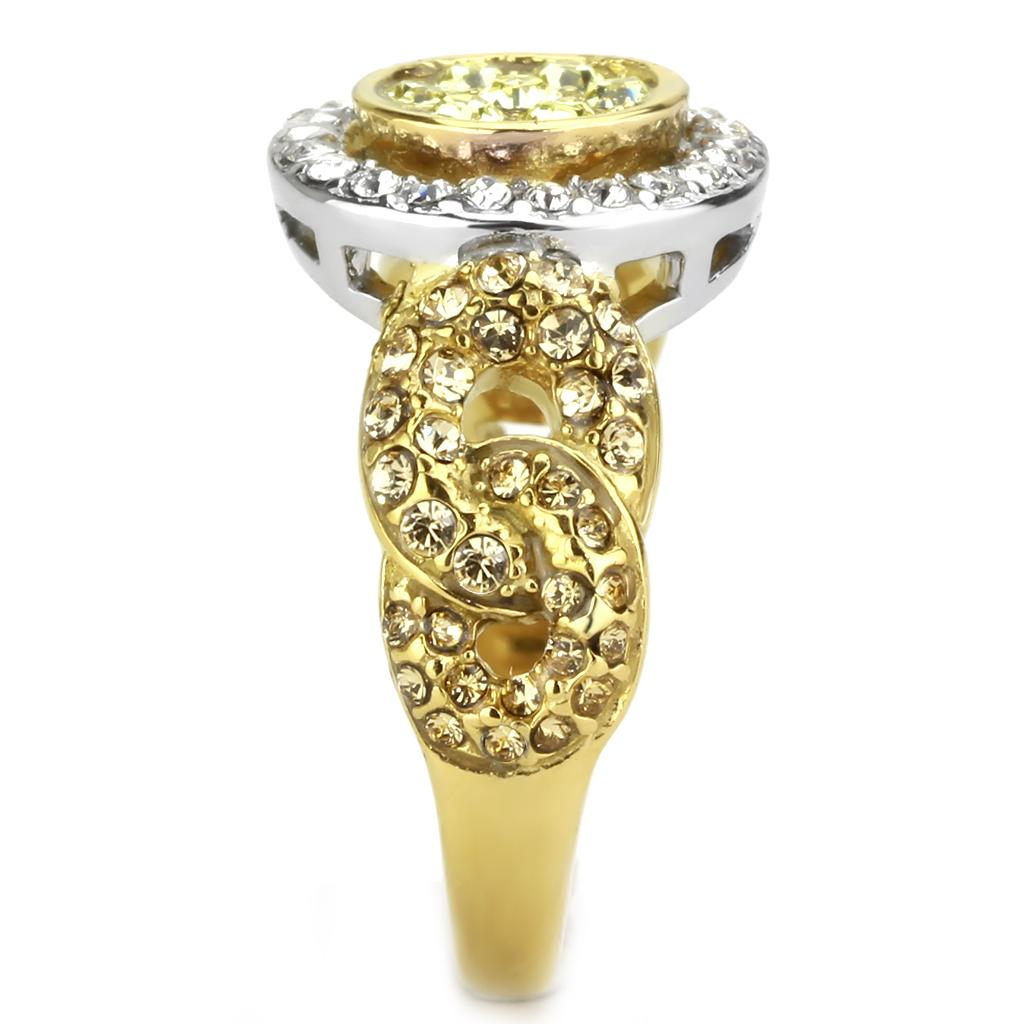 TK3704 - Two-Tone IP Gold (Ion Plating) Stainless Steel Ring with Top Grade Crystal  in Multi Color