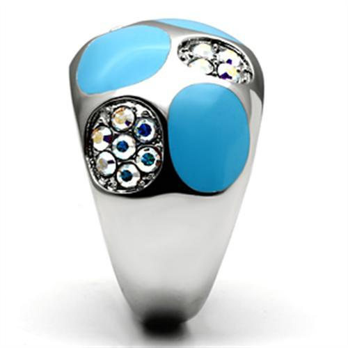 TK687 - High polished (no plating) Stainless Steel Ring with Top Grade Crystal  in Aurora Borealis (Rainbow Effect)