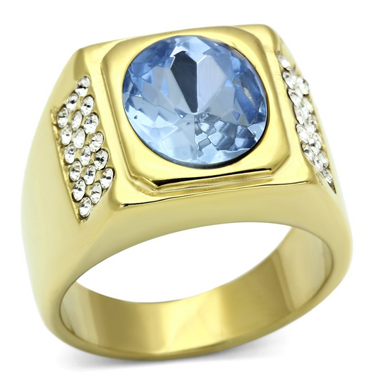 TK730 - IP Gold(Ion Plating) Stainless Steel Ring with Synthetic Synthetic Glass in Light Sapphire