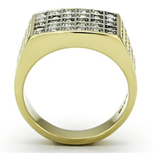 TK734 - Two-Tone IP Gold (Ion Plating) Stainless Steel Ring with Top Grade Crystal  in Clear