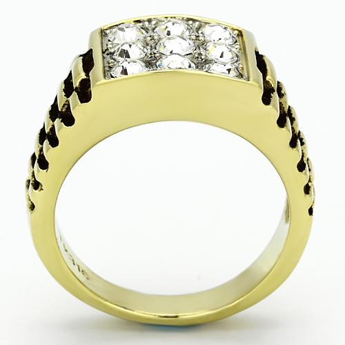 TK796 - Two-Tone IP Gold (Ion Plating) Stainless Steel Ring with Top Grade Crystal  in Clear