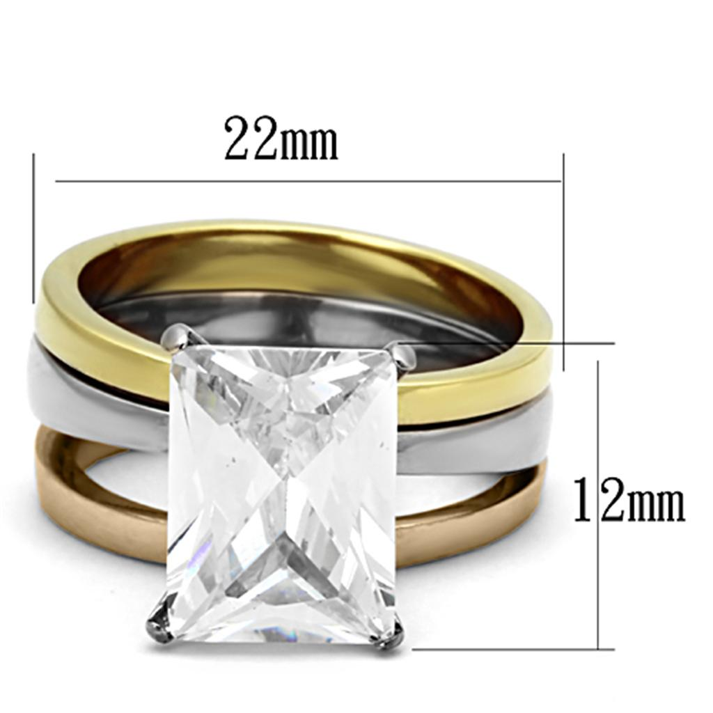 TK962 - Three Tone (IP Gold & IP Rose Gold & High Polished) Stainless Steel Ring with AAA Grade CZ  in Clear