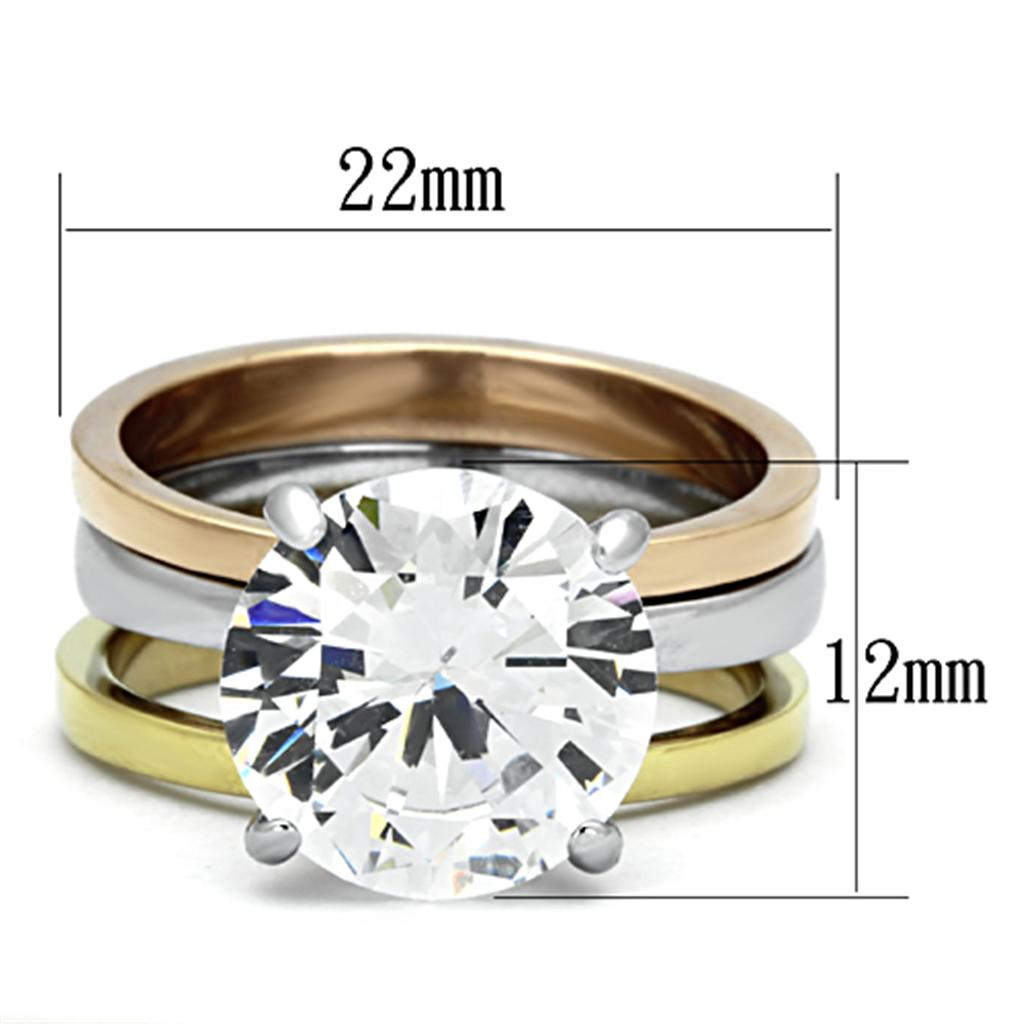 TK963 - Three Tone (IP Gold & IP Rose Gold & High Polished) Stainless Steel Ring with AAA Grade CZ  in Clear