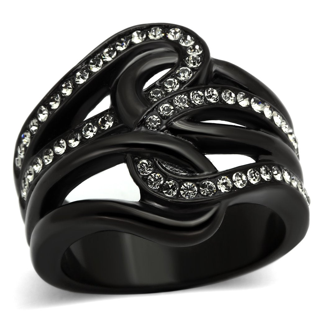 TK978 - IP Black(Ion Plating) Stainless Steel Ring with Top Grade Crystal  in Black Diamond