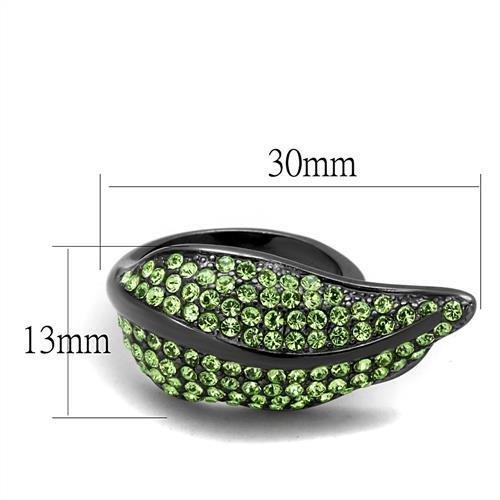 TK985LJ - IP Light Black  (IP Gun) Stainless Steel Ring with Top Grade Crystal  in Peridot