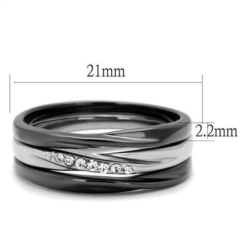 TK1340PJ - Two Tone IP Light Black (IP Gun) Stainless Steel Ring with Top Grade Crystal  in Clear