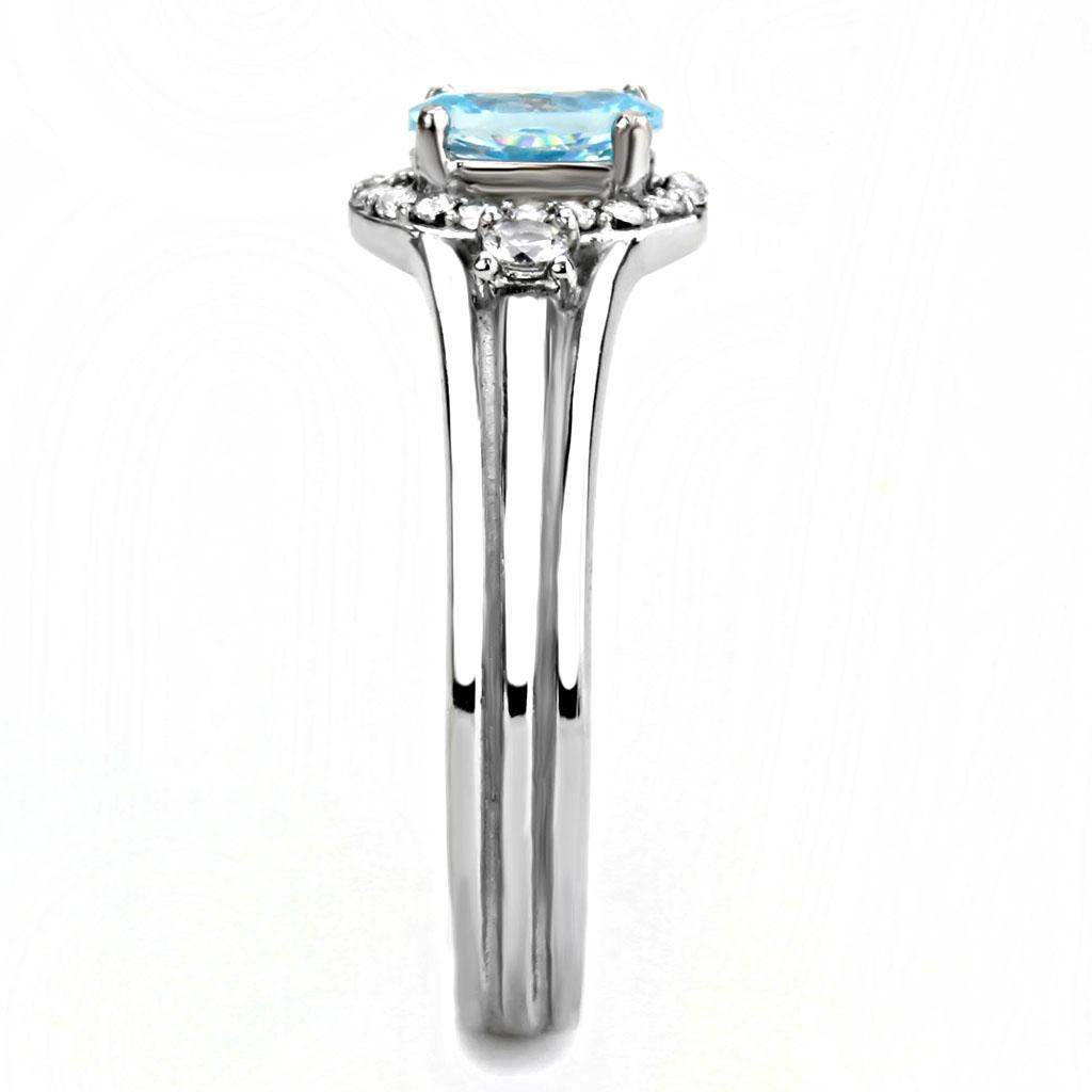 DA166 - High polished (no plating) Stainless Steel Ring with AAA Grade CZ  in Sea Blue