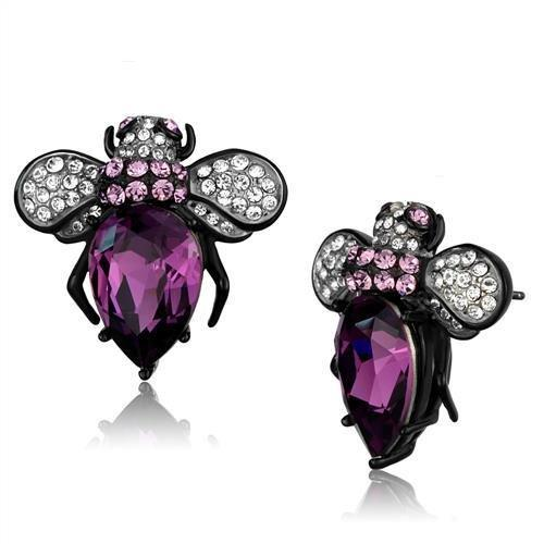 TK2385 - Two-Tone IP Black (Ion Plating) Stainless Steel Earrings with Top Grade Crystal  in Amethyst