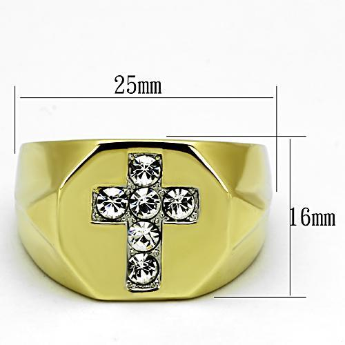 TK1062 - Two-Tone IP Gold (Ion Plating) Stainless Steel Ring with Top Grade Crystal  in Clear