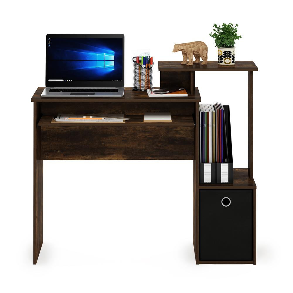 Multipurpose Home Office Computer Writing Desk w/Bin, Amber Pine/Black