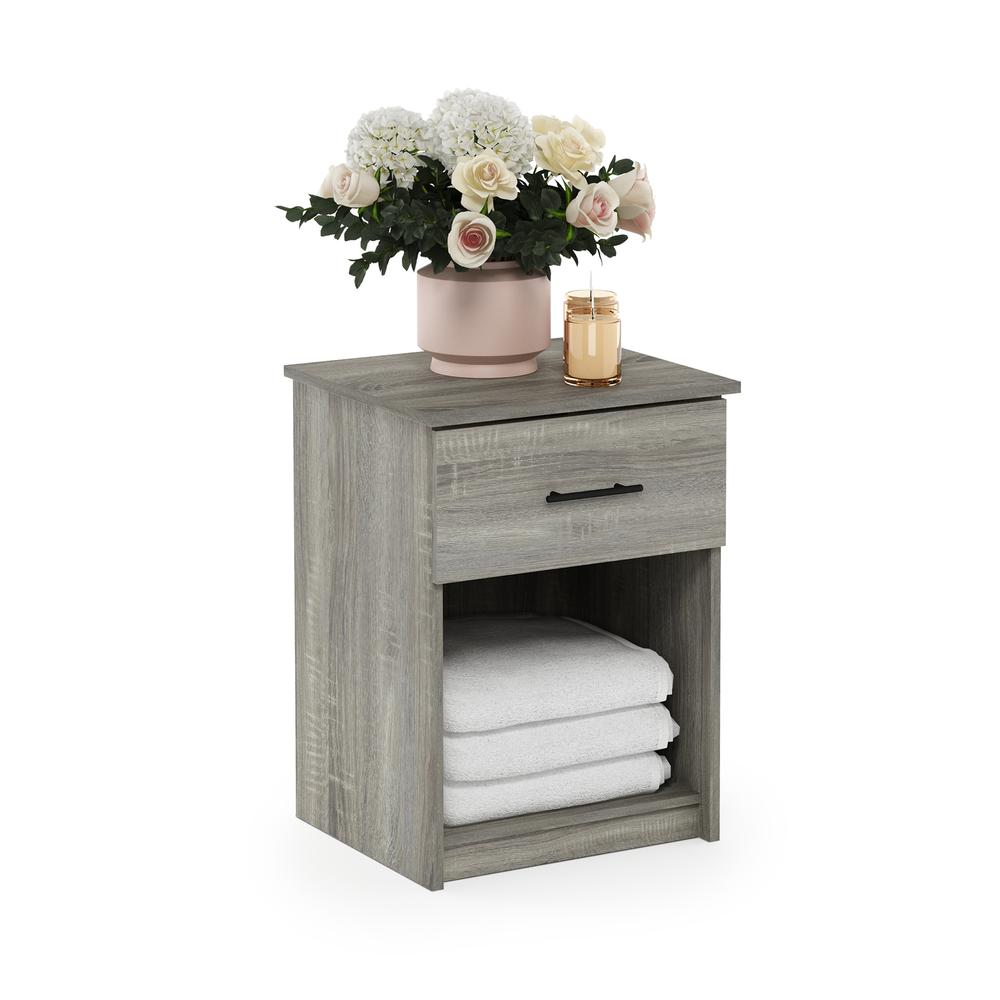 Furinno Tidur Nightstand with Handle with One Drawer, French Oak Grey