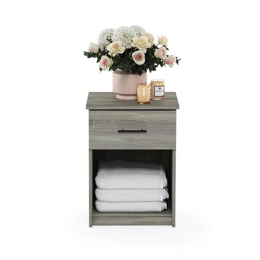 Furinno Tidur Nightstand with Handle with One Drawer, French Oak Grey