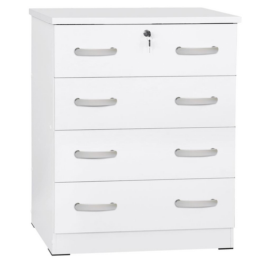 Cindy 4 Drawer Chest Wooden Dresser with Lock in White