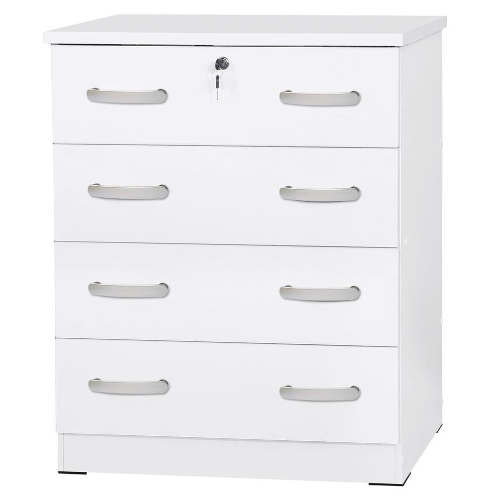 Cindy 4 Drawer Chest Wooden Dresser with Lock in White