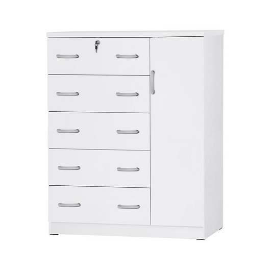 JCF Sofie 5 Drawer Wooden Tall Chest Wardrobe in White