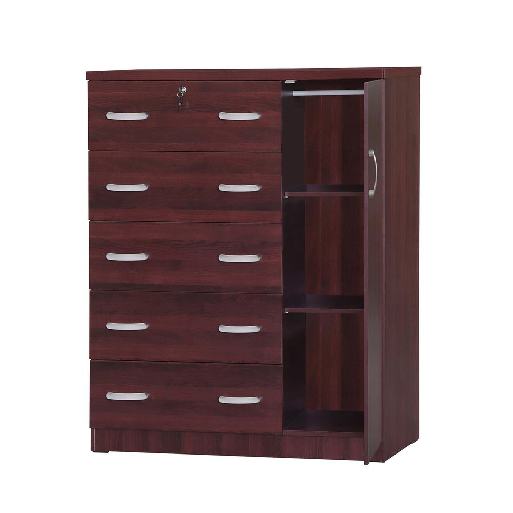 JCF Sofie 5 Drawer Wooden Tall Chest Wardrobe in Mahogany