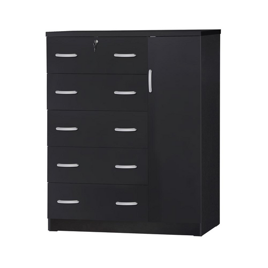 JCF Sofie 5 Drawer Wooden Tall Chest Wardrobe in Black