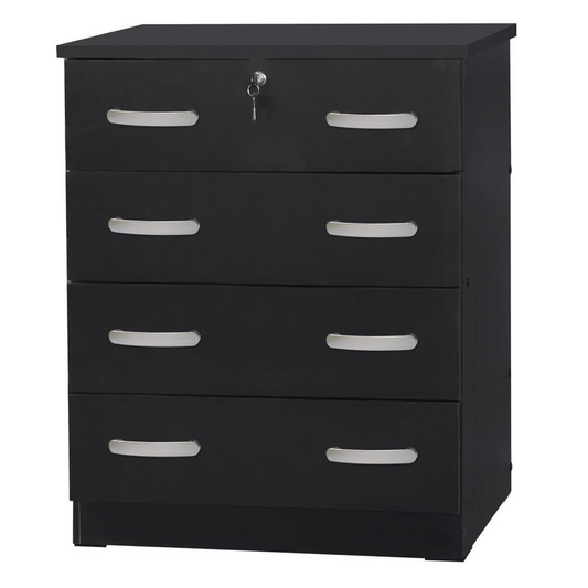 Cindy 4 Drawer Chest Wooden Dresser with Lock in Black