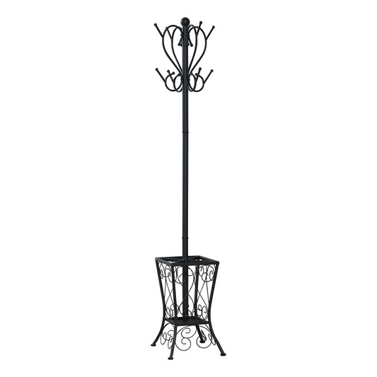 COAT RACK - 71"H / BLACK METAL WITH AN UMBRELLA HOLDER