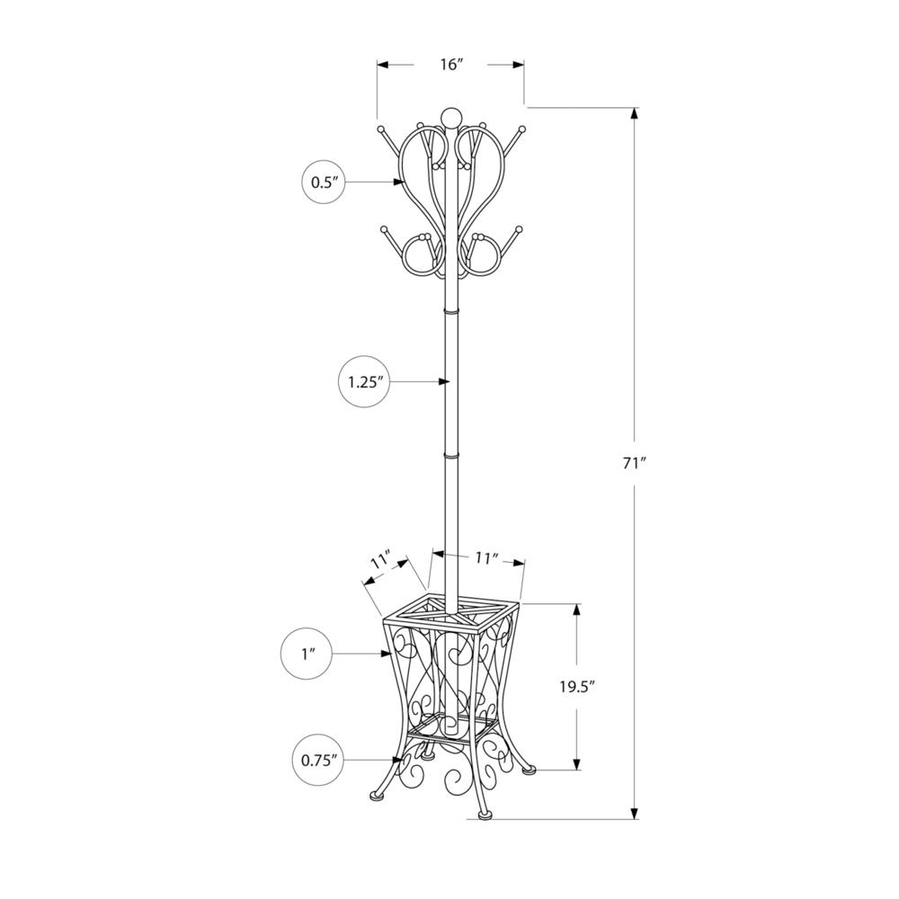 COAT RACK - 71"H / BLACK METAL WITH AN UMBRELLA HOLDER