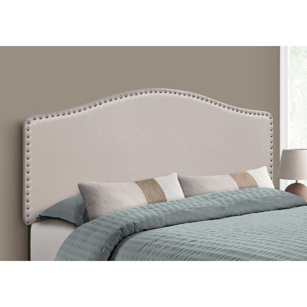 Bed - Queen Size, Beige Linen Headboard Only