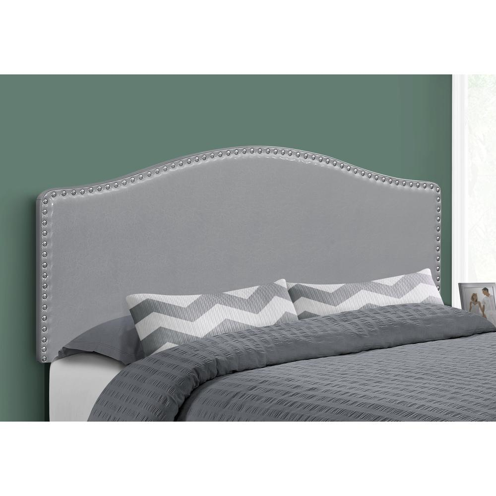 Bed - Queen Size, Grey Leather-Look Headboard Only