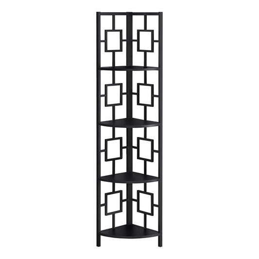 BOOKCASE - 62"H / BLACK / BLACK METAL CORNER ETAGERE