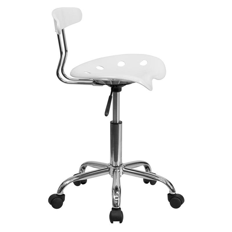 Vibrant White and Chrome Swivel Task Office Chair with Tractor Seat