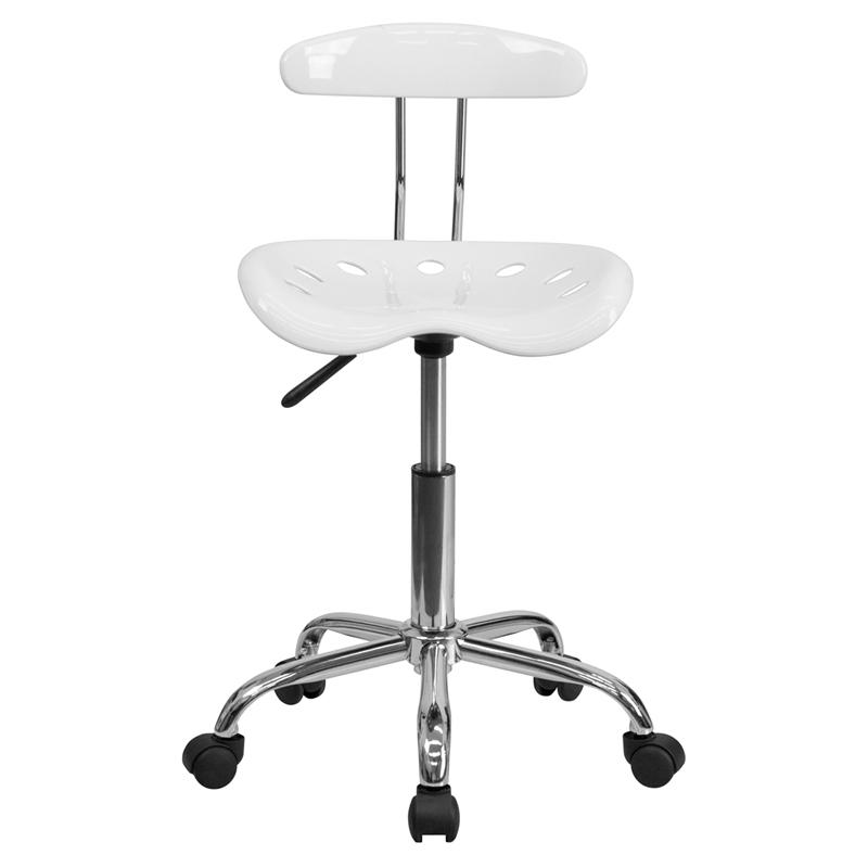 Vibrant White and Chrome Swivel Task Office Chair with Tractor Seat