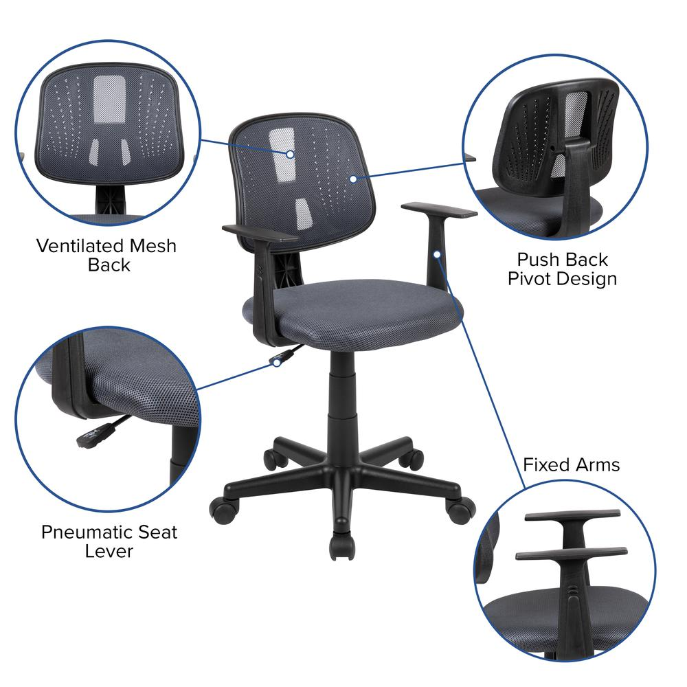 Flash Fundamentals Mid-Back Gray Mesh Swivel Task Office Chair with Pivot Back and Arms, BIFMA Certified