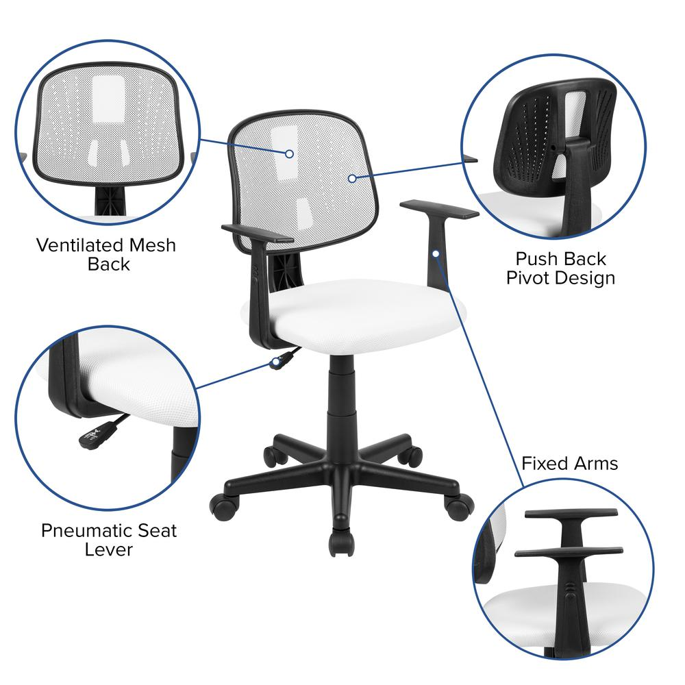 Flash Fundamentals Mid-Back White Mesh Swivel Task Office Chair with Pivot Back and Arms, BIFMA Certified