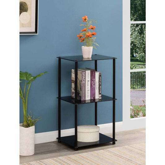 Classic Glass 3 Shelf Bookcase, Black Glass