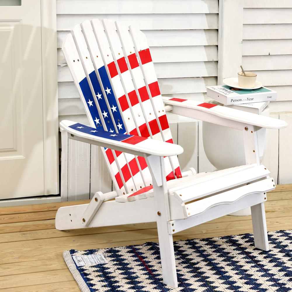 LuxenHome Adirondack USA Flag Patriotic Outdoor Wood Chair