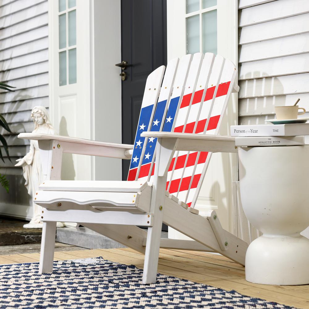 LuxenHome Adirondack USA Flag Patriotic Outdoor Wood Chair