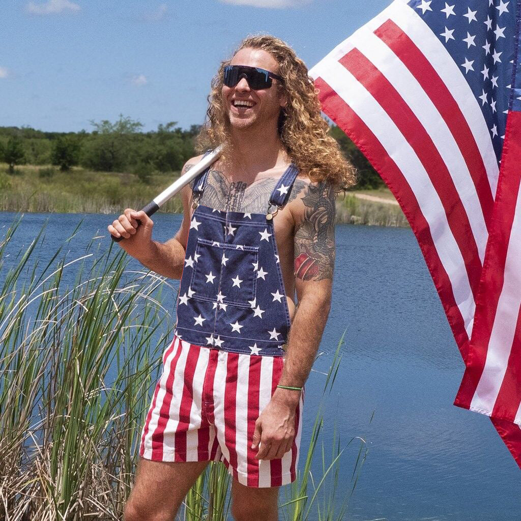 American Independence Day Flag Couple Overalls