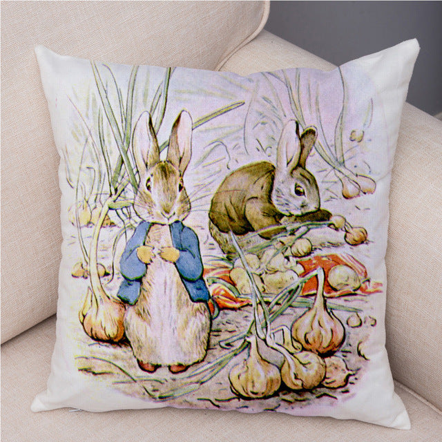 Cartoon Rabbit Peach Skin Fabric Pillow Cover