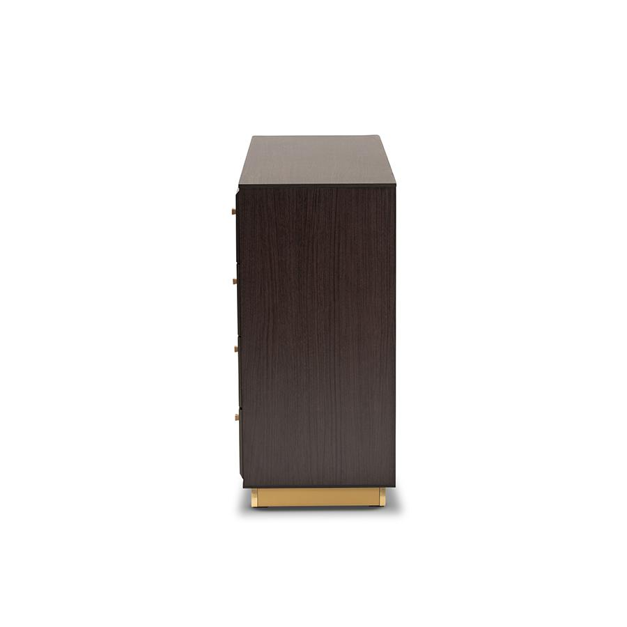 Espresso Brown Finished Wood and Gold Metal 8-Drawer Dresser